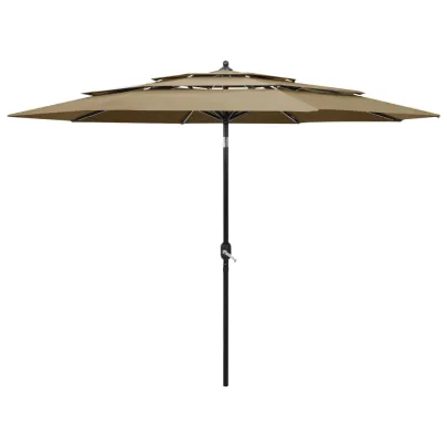 Umbrelă Grădină 3 Niveluri - Aluminiu, Gri Taupe, 3m