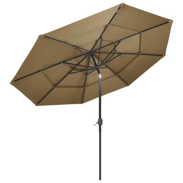 Umbrelă Grădină 3 Niveluri - Aluminiu, Gri Taupe, 3m