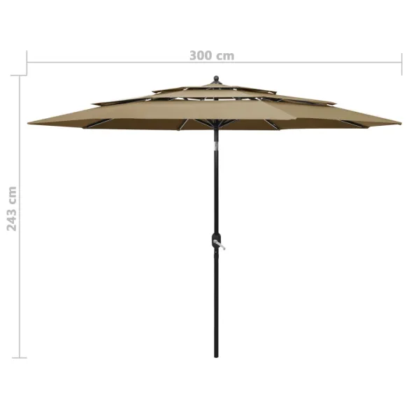 Umbrelă Grădină 3 Niveluri - Aluminiu, Gri Taupe, 3m