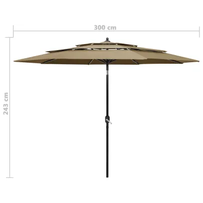 Umbrelă Grădină 3 Niveluri - Aluminiu, Gri Taupe, 3m