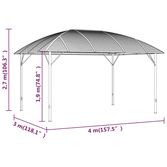 Pavilion Gradină Antracit 3x4m - Acoperiș Arcut | Livrare Gratuită