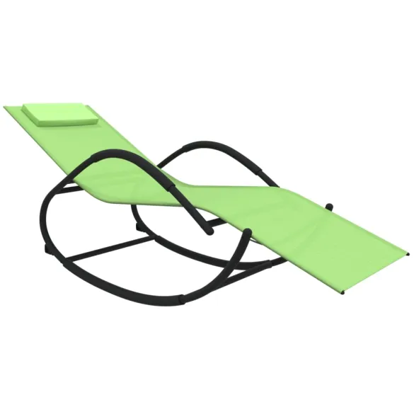 Șezlong Balansoar Verde - 2 bucăți - Oțel & Textilă
