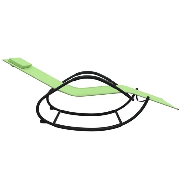 Șezlong Balansoar Verde - 2 bucăți - Oțel & Textilă