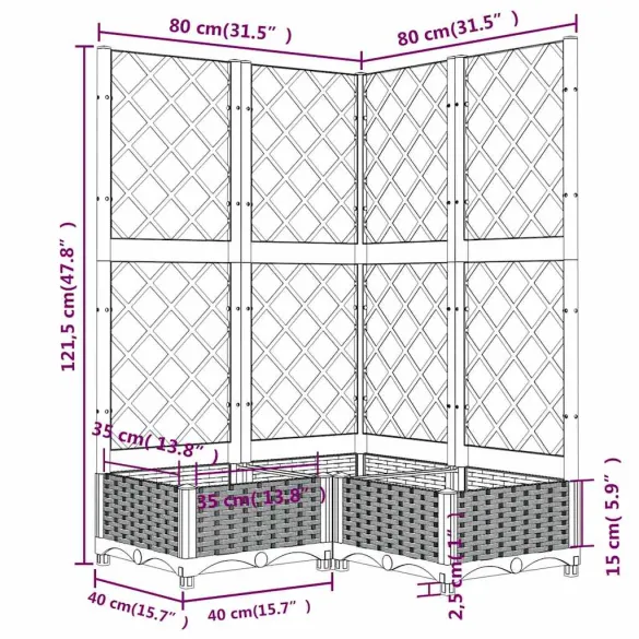 Jardinieră Grădină cu Spalier 80x80x121.5 cm - PP Rezistent