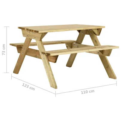Masă de picnic cu bănci - lemn de pin tratat - Livrare Gratuită