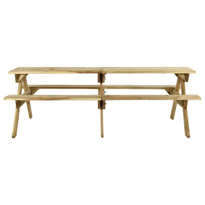Masă de picnic cu bănci din lemn de pin | Livrare gratuită