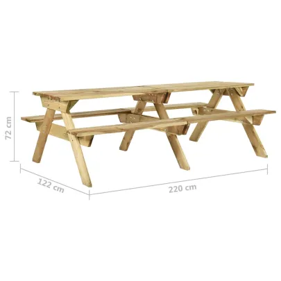 Masă de picnic cu bănci din lemn de pin | Livrare gratuită
