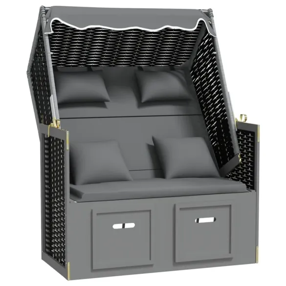 Scaun de Plajă cu Baldachin și Taburete - Antracit/Negru