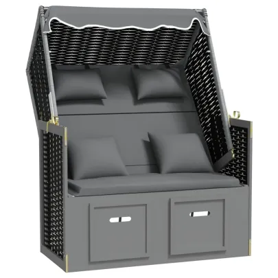 Scaun de Plajă cu Baldachin și Taburete - Antracit/Negru