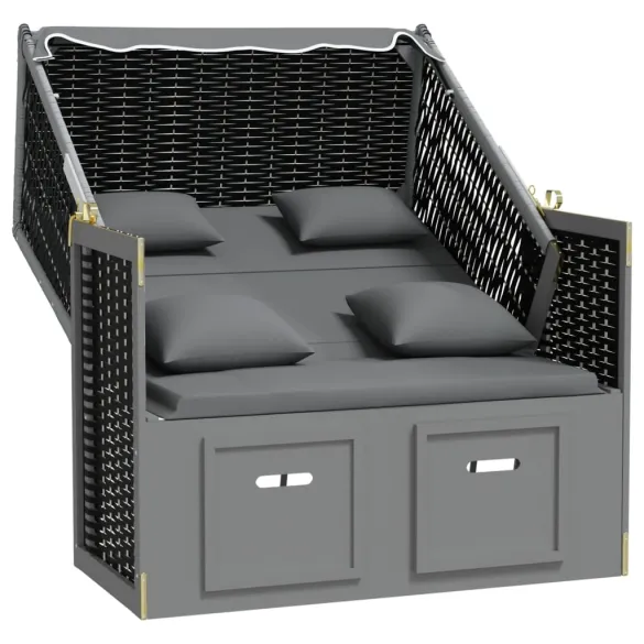 Scaun de Plajă cu Baldachin și Taburete - Antracit/Negru