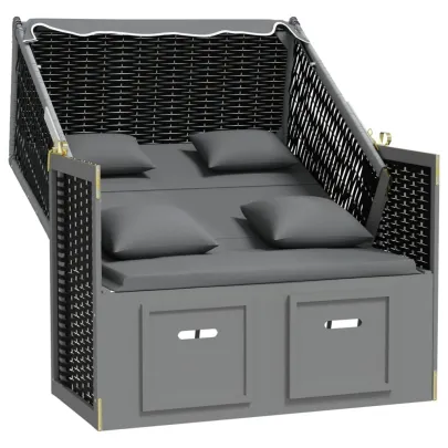 Scaun de Plajă cu Baldachin și Taburete - Antracit/Negru