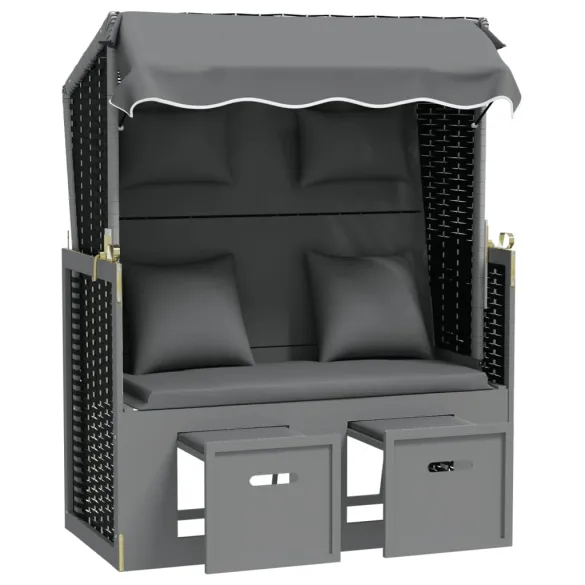 Scaun de Plajă cu Baldachin și Taburete - Antracit/Negru