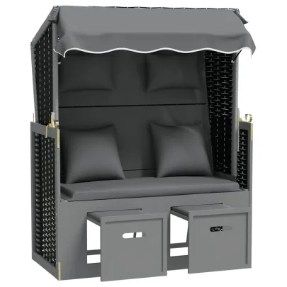 Scaun de Plajă cu Baldachin și Taburete - Antracit/Negru