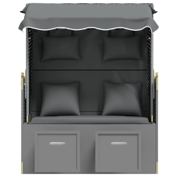 Scaun de Plajă cu Baldachin și Taburete - Antracit/Negru