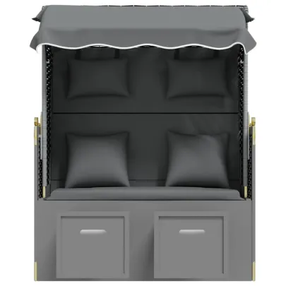 Scaun de Plajă cu Baldachin și Taburete - Antracit/Negru