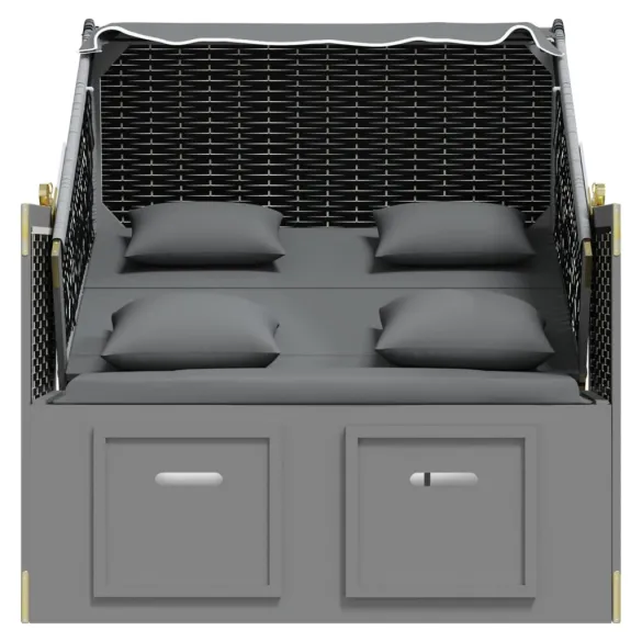 Scaun de Plajă cu Baldachin și Taburete - Antracit/Negru