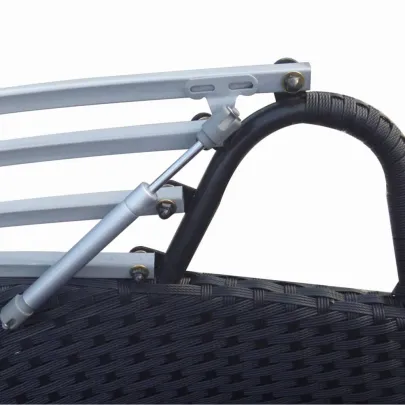 Pat Șezlong cu Baldachin - Negru - Poliratan | Livrare Gratuită