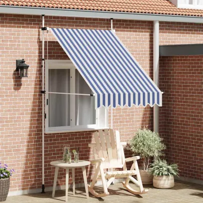 Copertină Retractabilă Manual 150cm - Dungi Albastru Alb