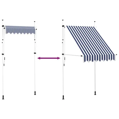 Copertină Retractabilă Manual 150cm - Dungi Albastru Alb