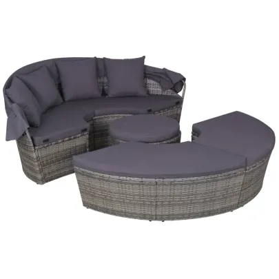 Set Mobilier Exterior 4 Piese cu Perne - Gri - Poliratan