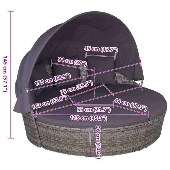 Set Mobilier Exterior 4 Piese cu Perne - Gri - Poliratan