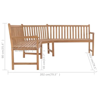 Bancă de Colț Grădină Lemn Tec Masiv - 202x202x90 cm