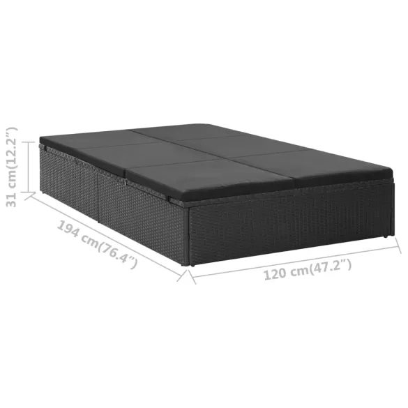 Șezlong Dublu cu Pernă - Negru - Poliratan | Livrare Gratuită