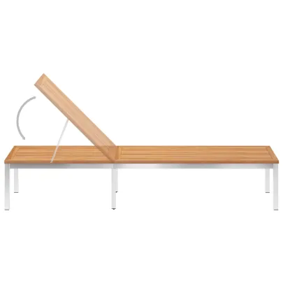 Șezlong Lemn de Tec - Oțel Inoxidabil | Livrare Gratuită