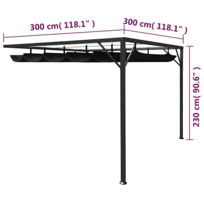 Pavilion Grădină Retractabil Antracit 3x3 m - Acoperiș Retractabil