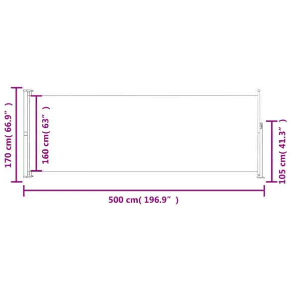 Copertină Laterală Retractabilă Maro pentru Terasă | 170x500 cm
