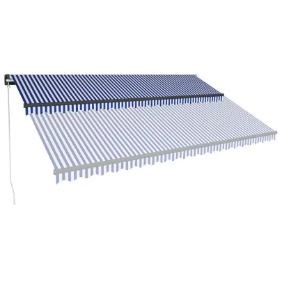 Copertină Retractabilă Manuală 5x3m - Albastru și Alb