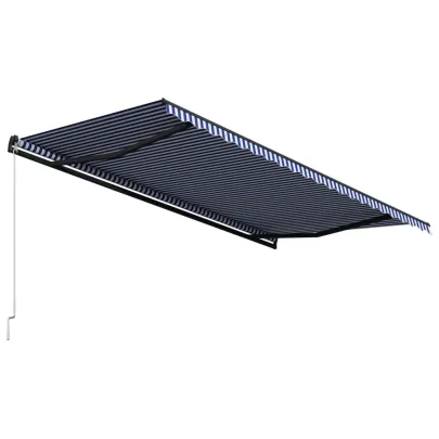 Copertină Retractabilă Manuală 5x3m - Albastru și Alb