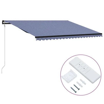 Copertină Retractabilă Automată 5x3m - Albastru/Alb | Livrare Gratuită