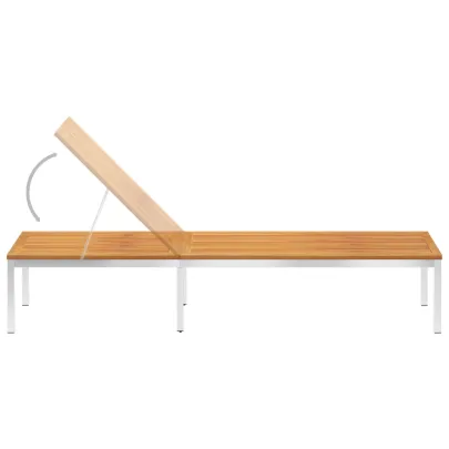 Șezlong cu Pernă - Lemn Acacia Masiv și Oțel Inoxidabil