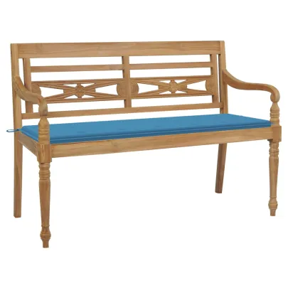 Bancă grădină din lemn de tec cu pernă albastră - 150 cm