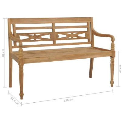 Bancă grădină din lemn de tec cu pernă albastră - 150 cm