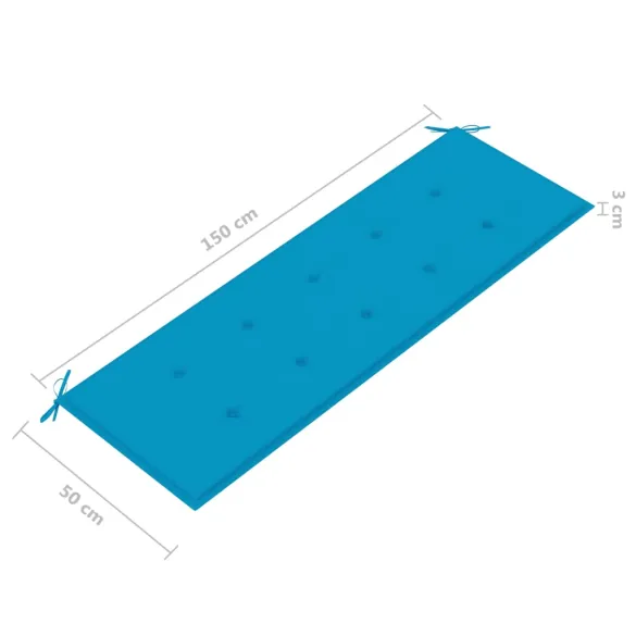 Bancă grădină din lemn de tec cu pernă albastră - 150 cm