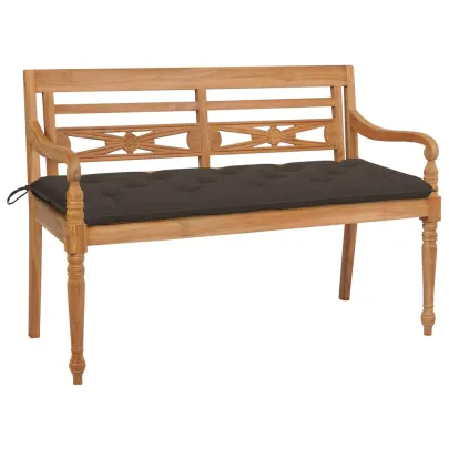 Bancă grădină lemn tec cu pernă gri taupe - 150 cm