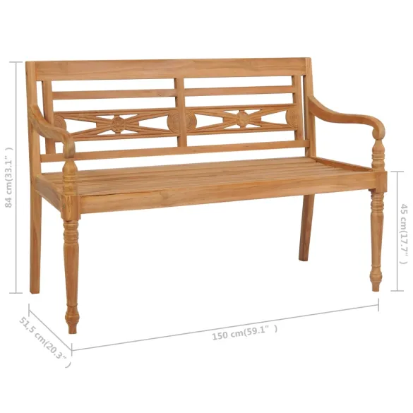 Bancă grădină lemn tec cu pernă gri taupe - 150 cm