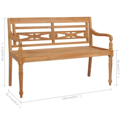Bancă grădină lemn tec cu pernă gri taupe - 150 cm