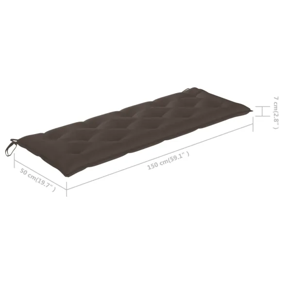 Bancă grădină lemn tec cu pernă gri taupe - 150 cm