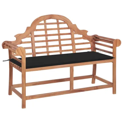 Bancă Grădină Lemn Tec cu Pernă Neagră - 120 cm
