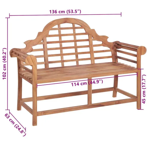 Bancă Grădină Lemn Tec cu Pernă Neagră - 120 cm