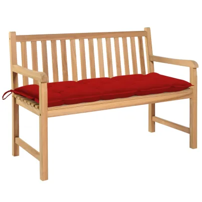 Bancă grădină lemn tec cu pernă roșie - 120 cm