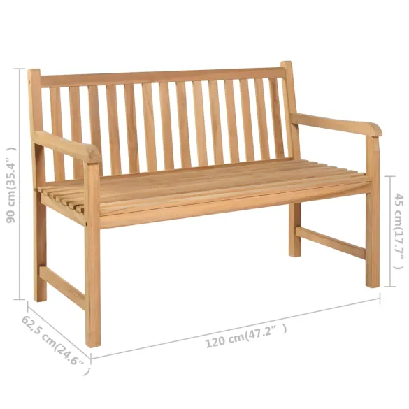 Bancă grădină lemn tec cu pernă roșie - 120 cm
