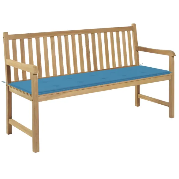Bancă Grădină Lemn Tec cu Pernă Albastră - 150 cm