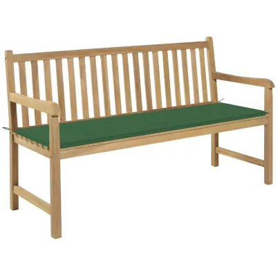 Bancă Grădină Lemn Masiv Tec cu Pernă Verde 150 cm
