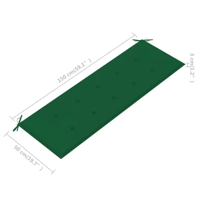 Bancă Grădină Lemn Masiv Tec cu Pernă Verde 150 cm