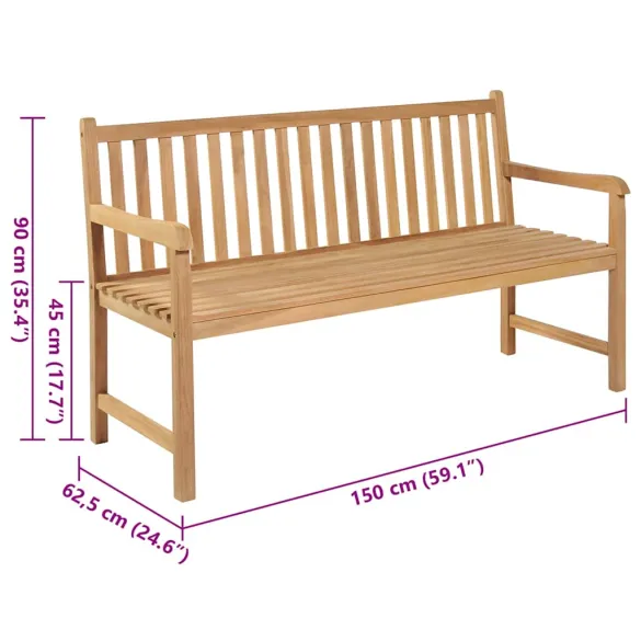 Bancă Grădină Lemn Tec cu Pernă Roșu Vin - 150 cm