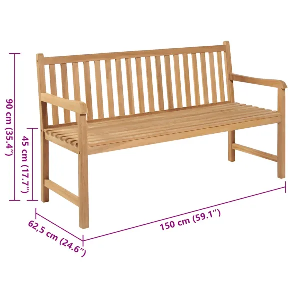 Bancă Grădină Lemn Tec cu Pernă Carouri | Livrare Gratuită
